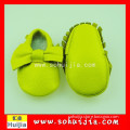 2015 cheap price used high quality yellow cow leather bow cute soft new design baby shoes